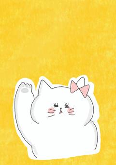 手を上げたねこちゃん かわいい,手,あげる,挙手,挨拶,呼ぶ,声かけ,こんにちは,おはよう,こんばんはのイラスト素材