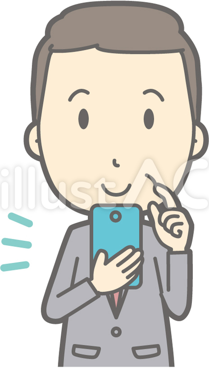 中年男スーツ-スマホ操作-バスト シンプル,イラスト,かわいいのイラスト素材