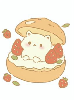 シュークリームネコ シュークリーム,苺,葉っぱ,スイーツ,お菓子,おやつ,デザート,クリーム,甘い,かわいいのイラスト素材