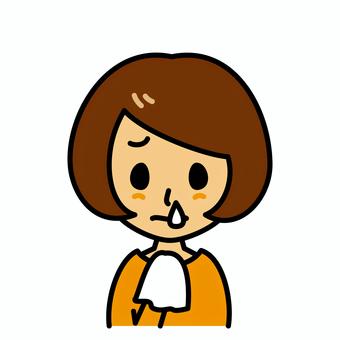 女性　鼻水 女性,鼻水,風邪,症状,インフルエンザ,病気,鼻炎,アレルギー,花粉症,女の子のイラスト素材