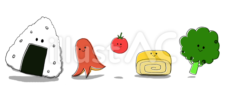 お弁当仲間の行進 ブロッコリー,ウィンナー,ソーセージのイラスト素材