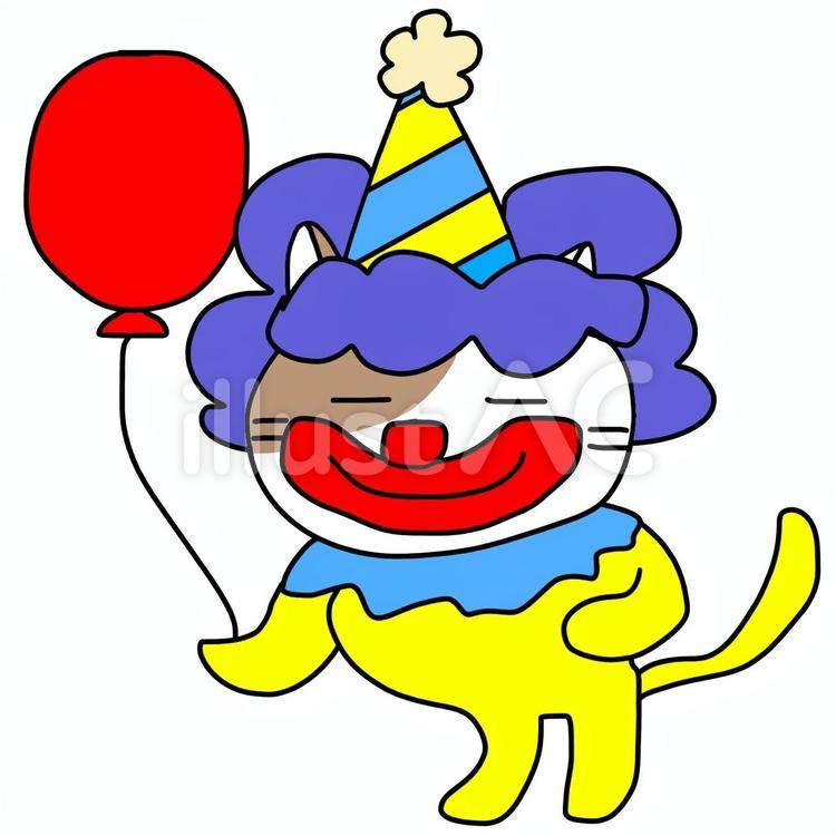ピエロに仮装する猫 ピエロ,仮装,ハロウィンのイラスト素材
