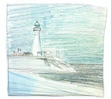 色鉛筆のスケッチ風景16 色鉛筆のスケッチ風景16 風景,スケッチ,海,空,屋外,自然,手描き,アナログ,ワンポイント,素材のイラスト素材