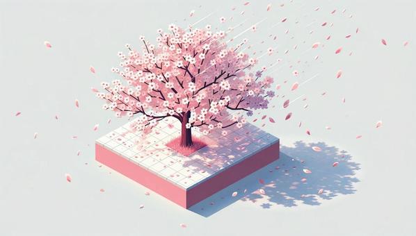 Illustration, sakurafubuki, full bloom, cherry blossoms, 