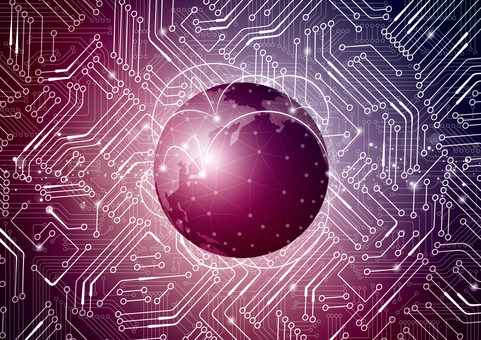 紫色の地球のネットワークと電子回路 デジタル,電子回路,基盤,エレクトロニクス,テクノロジー,地球,世界,ネットワーク,光,スタイリッシュのイラスト素材