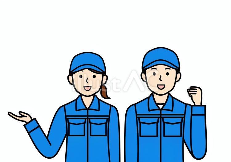 工場で働く製造業の作業着の男性と女性 頑張る,工場,仕事のイラスト素材