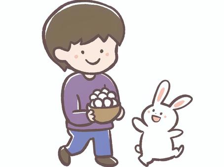 お月見だんごと男の子とうさぎさん お月見,男の子,うさぎ,人物,子供,児童,園児,保育園,幼稚園,児童館のイラスト素材