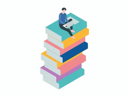 アイソメトリック_読書07 アイソメトリック,立体,アイソメ,斜め上,読書,勉強,学習,勉強中,調べ物,書籍のイラスト素材