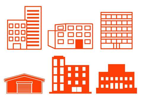 建物アイコンセット ビル,マンション,アパート,会社,正面,窓,オフィス,社屋,企業,経営のイラスト素材