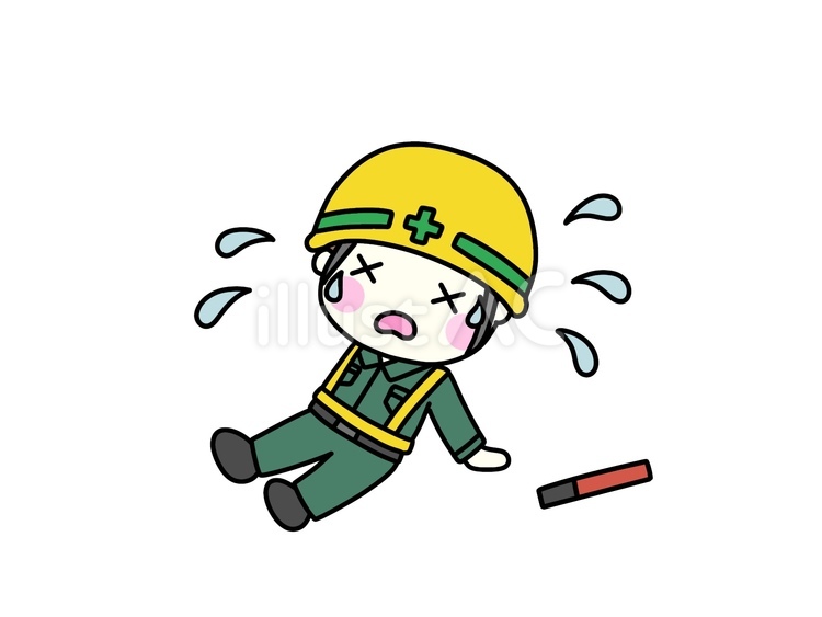 倒れる　工事作業員 倒れる,夏バテ,熱中症のイラスト素材