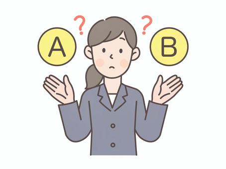 A female office worker comparing A and B, employee, people, female, JPG, PNG and AI