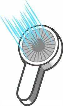 涼しい風が出ているハンディ扇風機 小型扇風機,ミニ扇風機,手持ち扇風機,扇風機,暑さ対策,冷却グッズ,ポータブル,家電製品,電化製品,夏グッズのイラスト素材