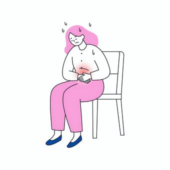 腹痛でつらそうな女性 人物,女性,腹痛,胃痛,体調,不良,痛み,生理,つらい,悩みのイラスト素材