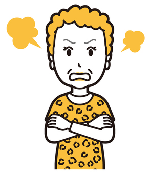  大阪のおばちゃん(黄)-184-バスト 正面,怒る,おばちゃん,大阪,ヒョウ柄,おばはん,中年,女性,関西,派手のイラスト素材