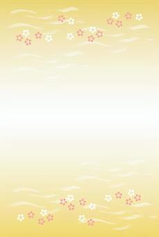 年賀背景　波と梅模様黄色 年賀状,年賀,背景,年賀状素材,和風,波,梅,模様,はがき,縦のイラスト素材