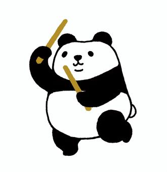 パンダシリーズ　太鼓のバチを持つ1 パンダ,かわいい,動物,バチ,棒,スティック,構える,振りかぶる,踊る,ポーズのイラスト素材
