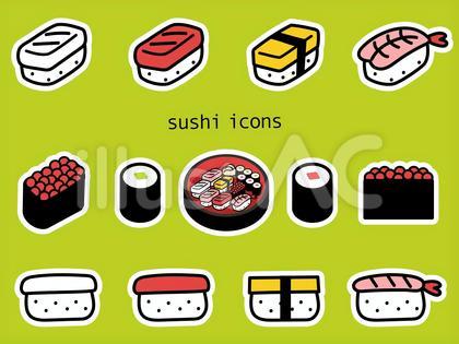 寿司アイコンのセット-ステッカー風