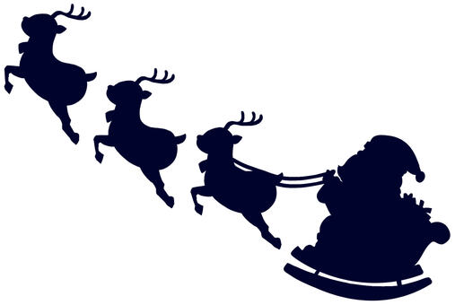 トナカイとソリにのるサンタのシルエット クリスマス,サンタシルエット,アイコン,サンタ影,サンタソリ,紺色,ソリ,トナカイ,サンタ,サンタクロースのイラスト素材