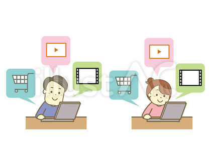 ネットで動画やショッピングする男性と女性