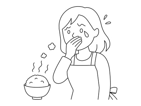 ごはんの臭いにショックを受ける主婦 飯,匂い,臭い,米,白米,ごはん,主食,社会問題,備蓄米,古米のイラスト素材