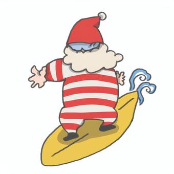 サーフィンするサンタのイラスト。 サーフィン,サンタクロース,クリスマス,イベント,人物のイラスト素材