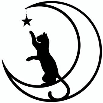 月と猫のシルエットアイコン① 猫,月,シルエット,ネコ,星,黒猫,イラスト,アイコン,フリー,無料のイラスト素材