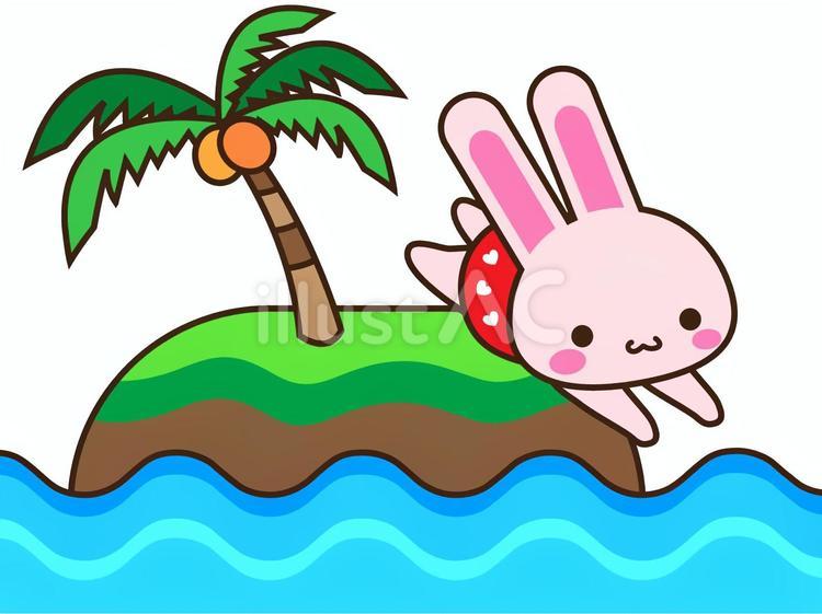 南の島とうさぎ 島,うさぎ,夏のイラスト素材