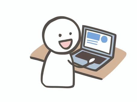 棒人間　デスクワーク 棒人間,人,パソコン,pc,デスクワーク,仕事,事務,在宅,在宅ワーク,背中のイラスト素材