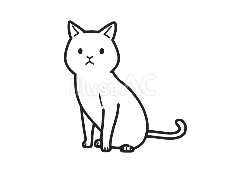 線画＊ねこ＊おすわり 白黒,線画,猫のイラスト素材