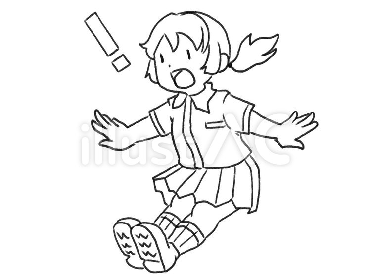 【白黒】びっくりする女の子【線画】 びっくり,驚き,女の子のイラスト素材