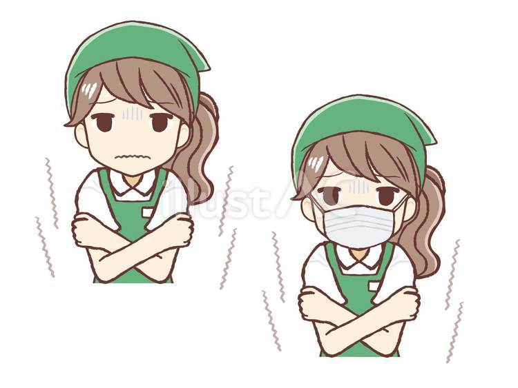 寒気がする女性の店員（上半身） 寒気,女,震えるのイラスト素材