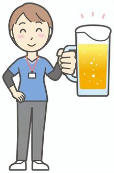  訪問看護師女性-434-全身 ビール,笑顔,訪問看護師,看護師,女性,医療,病院,介護,ナース,在宅看護のイラスト素材