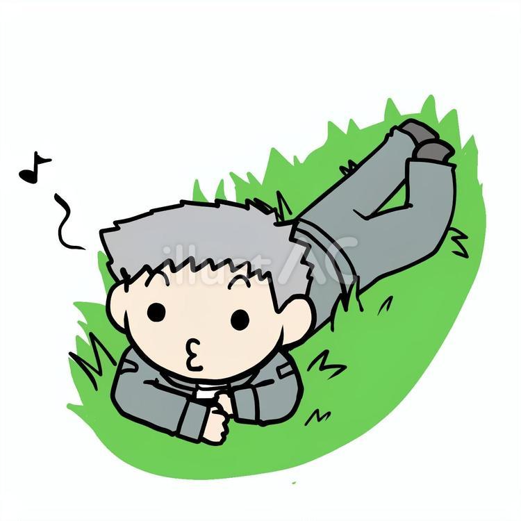 余裕で匍匐前進するおじいさん おじいさん,匍匐前進,口笛のイラスト素材