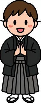 黒の羽織袴の男子です。 羽織,袴,男子,シンプル,和装,和服,成人式,卒業式,コスチューム,着物のイラスト素材