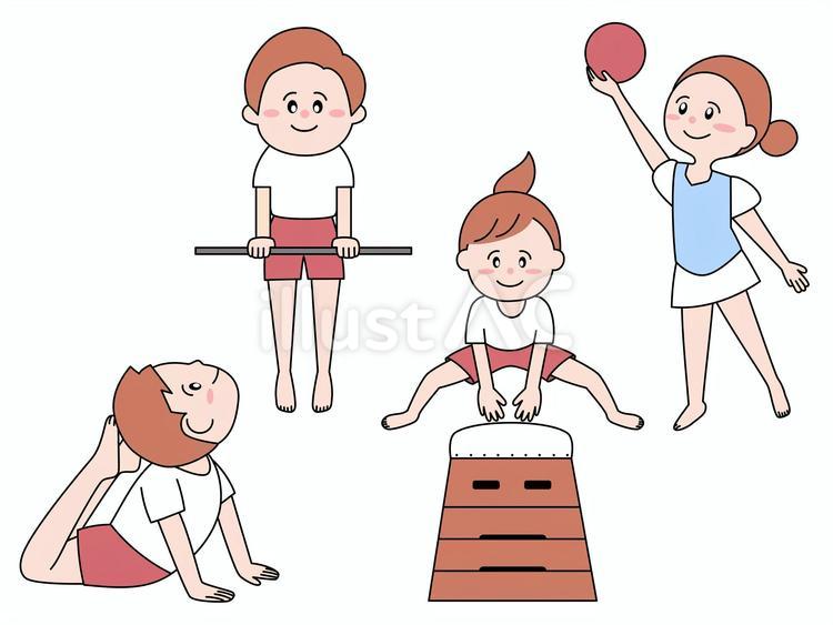 体操をする子どもたち 体操,運動,鉄棒のイラスト素材