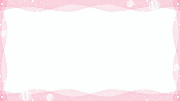 水彩フレーム／波模様と白ドット・ピンク 水彩,背景,フレーム,淡い,ナチュラル,ドット,波,横長,壁紙,模様のイラスト素材