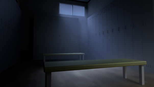 光が差し込む夜の静かなロッカー 学校,ロッカールーム,更衣室,脱衣所,控え室,部室,ロッカー,着替え,部屋,室内のイラスト素材