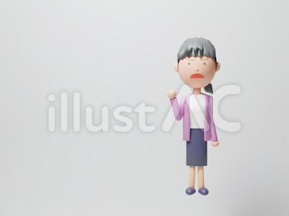 拳を握って怒る老人女性・全身