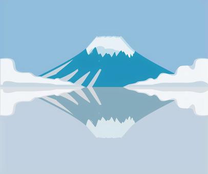 富士山水面 富士山,水面,映る,逆さ,火山,風景,雲海,空,日本,自然のイラスト素材