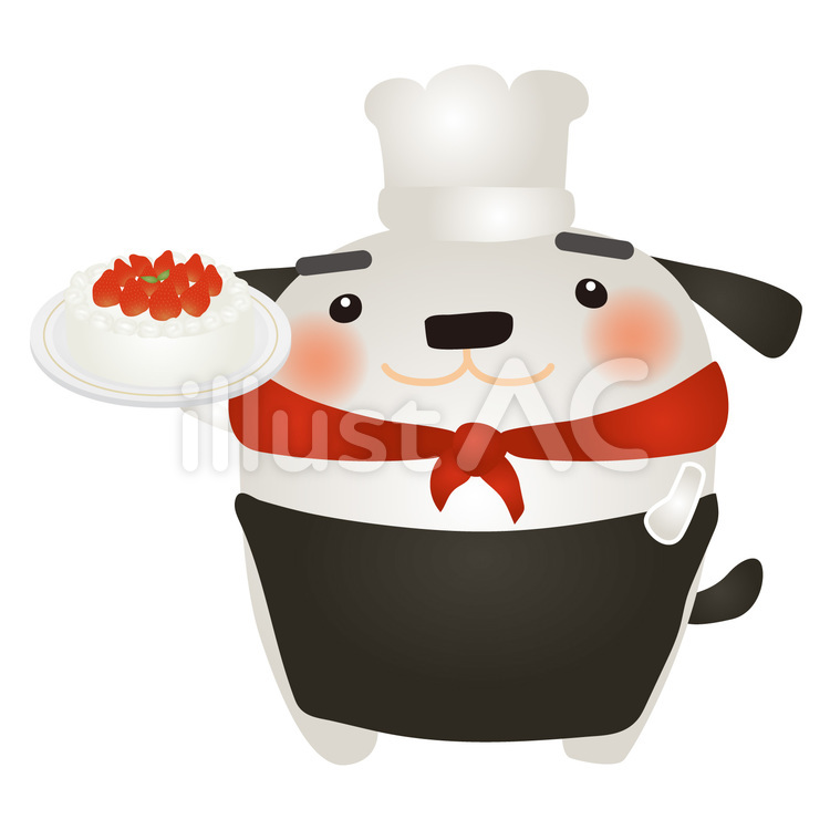 白犬パティシエ いぬ,パティシエ,ケーキ屋さんのイラスト素材