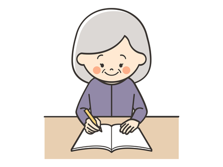 勉強をするおばあさん 勉強,学習,学ぶ,資格,試験,試験勉強,認知症予防,認知症,予防,ノートのイラスト素材