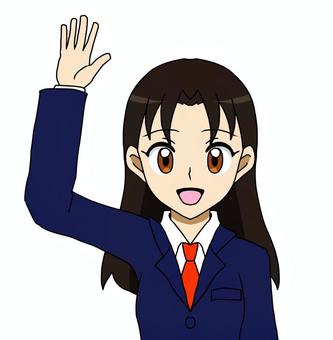 挙手をする女性