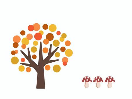 大きな木　紅葉ときのこ１ 紅葉,葉っぱ,大きな木,枝,樹木,街路樹,植物,赤,きのこ,きのこ狩りのイラスト素材