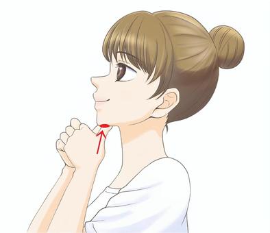 舌下腺マッサージをする女性 女性,女,女の子,モデル,若い,お団子,舌下腺,マッサージのイラスト素材