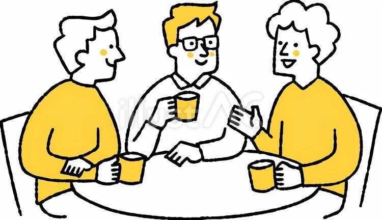 カフェで会話を楽しむ男性3人 カフェ,会話,楽しむのイラスト素材