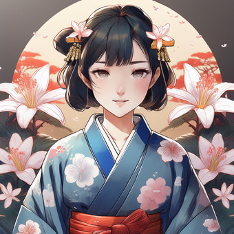 青い浴衣を着た美女