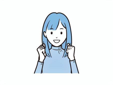 笑顔で両手ガッツポーズのニット女性 女性,女の子,セーター,ニット,カジュアル,冬服,秋,笑顔,元気,応援のイラスト素材