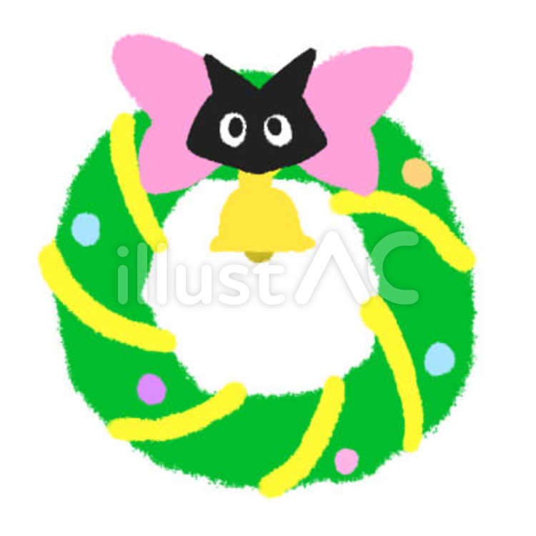 黒猫のクリスマスリース 猫,ねこ,黒猫のイラスト素材
