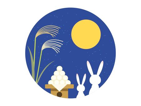月見定番カット/うさぎ親子 ９月,アイコン,お月様,ウサギ,兎,白うさぎ,だんご,すすき,芒,伝統のイラスト素材
