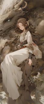 Illustration, dragon, girl, fantasy, 